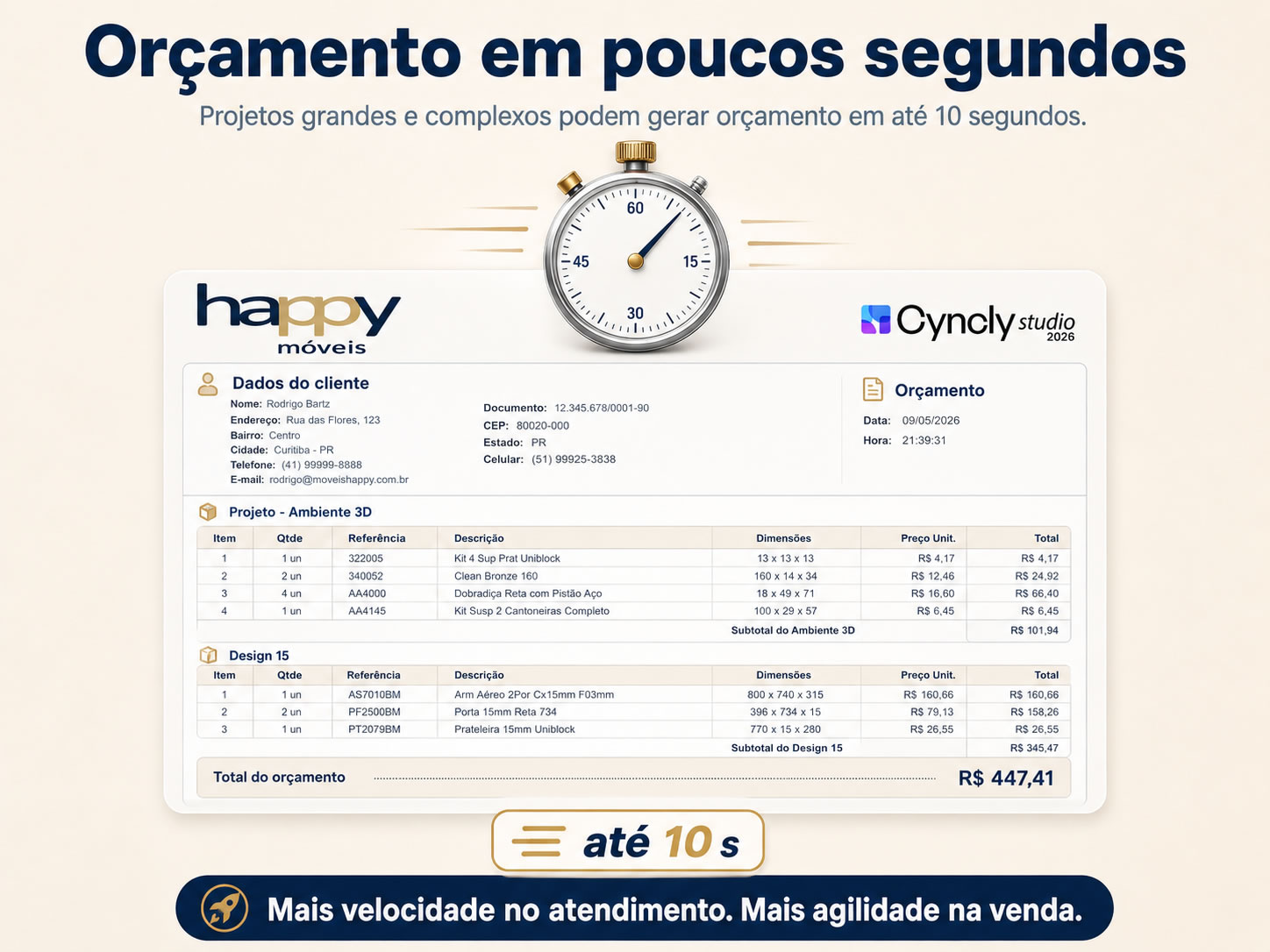 Orçamento rápido em até 10 segundos